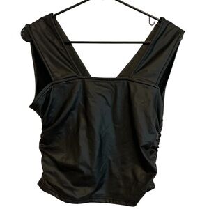Black V Neck Ruched Cropped Top Size Medium